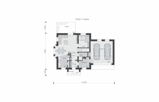 Проект одноэтажного дома с мансардой, гаражом и террасой