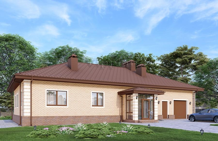 Одноэтажный дом с подвалом и гаражом